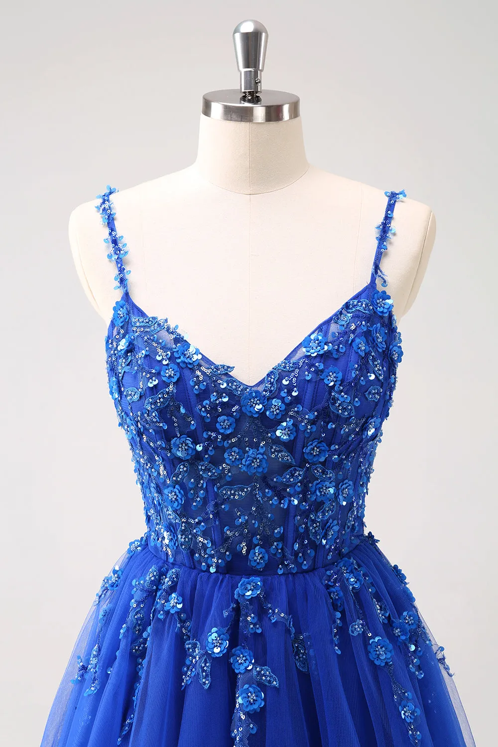 Sparkly A-Line Royal Blue Spaghetti Straps Corset Long Prom Dress sold by Zapaka product image thumbnail 4