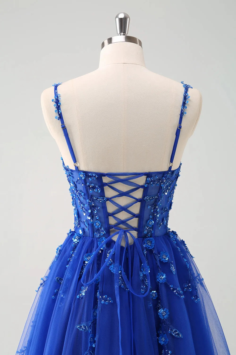 Sparkly A-Line Royal Blue Spaghetti Straps Corset Long Prom Dress sold by Zapaka product image thumbnail 5