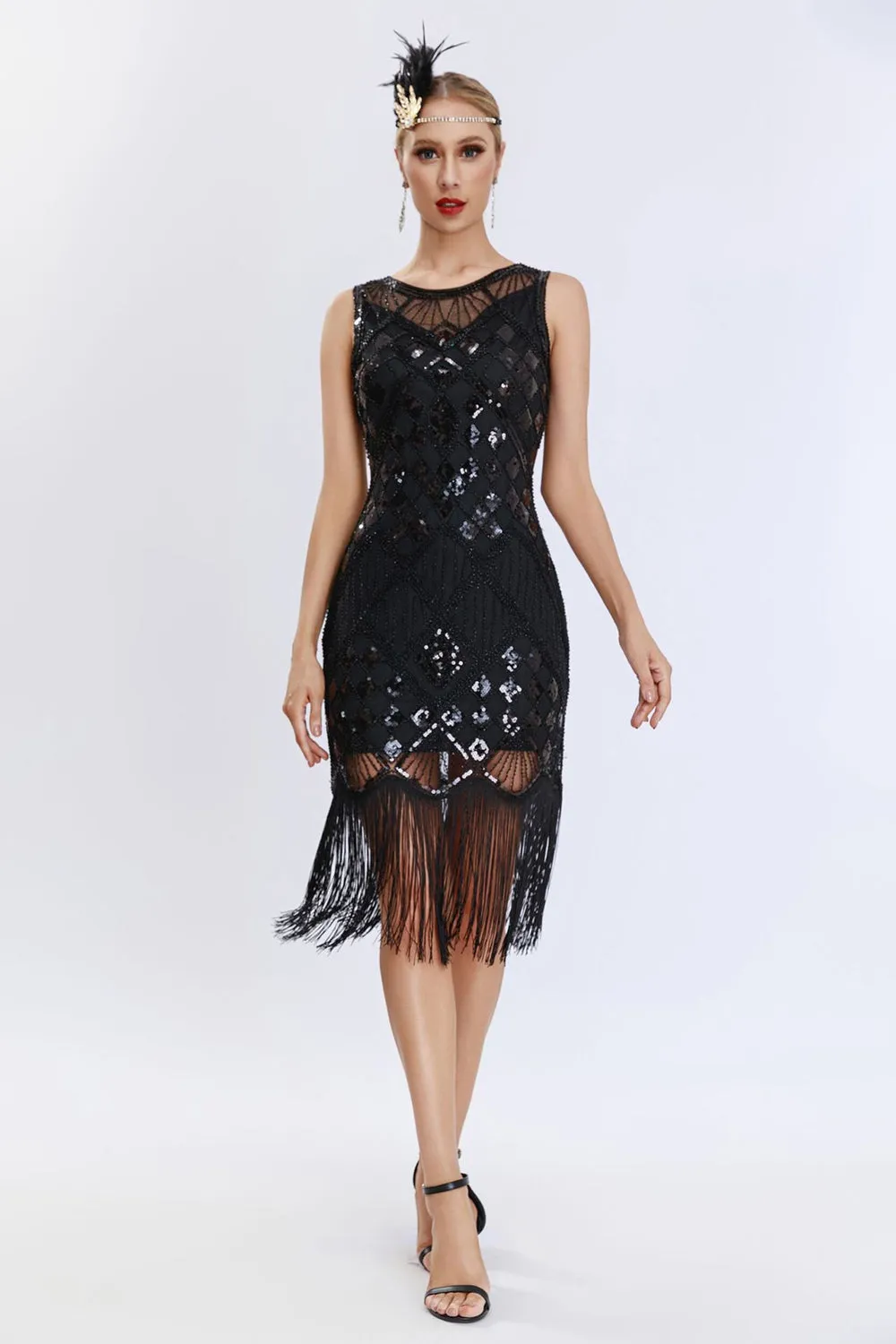 Black Sequined Bodycon 1920s Dress with Fringes sold by Zapaka product image thumbnail 2