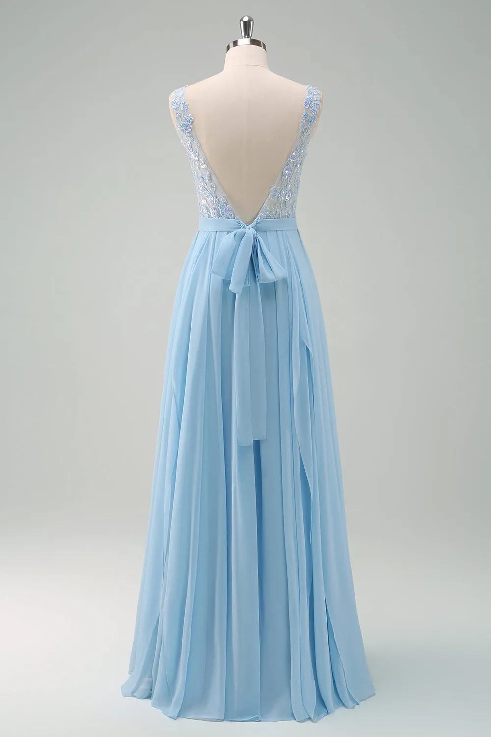 Sparkly Sky Blue Bateau Neck Pleated Long Bridesmaid Dress sold by Zapaka product image thumbnail 2