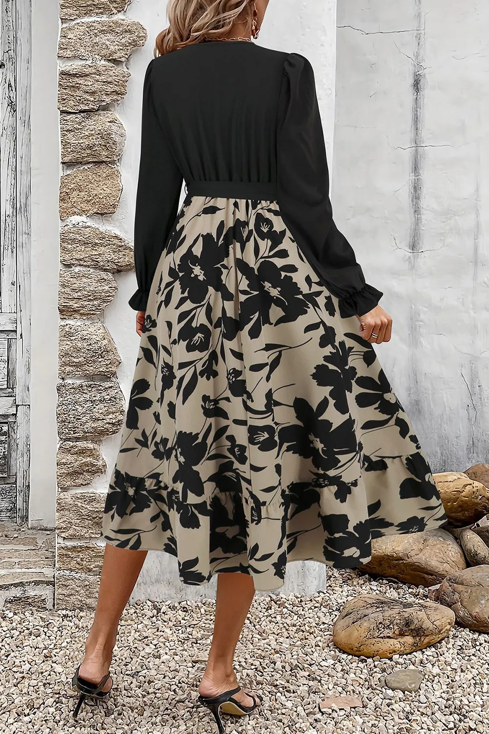 Apricot Flower A Line Ruched Cocktail Dress with Long Sleeves sold by Zapaka product image thumbnail 3