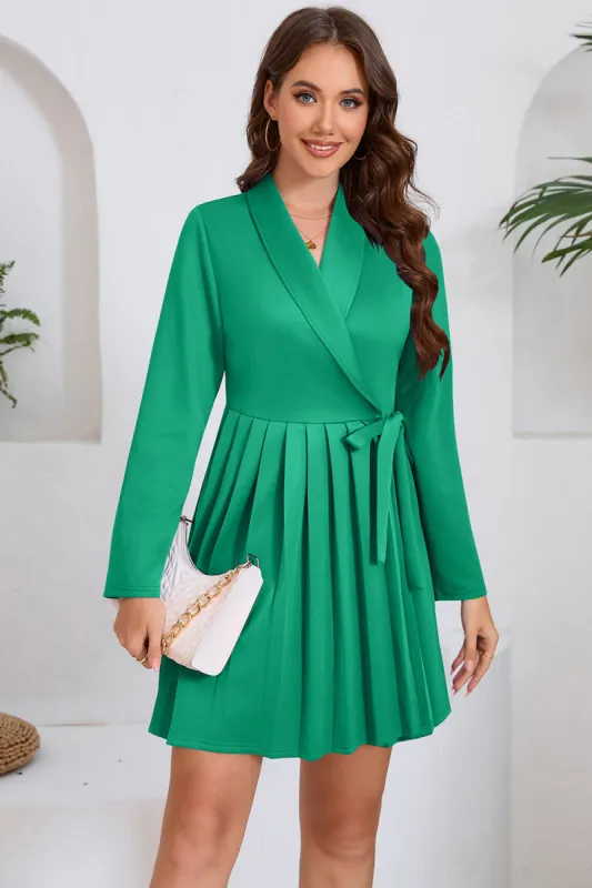 Green A Line Pleated Short Cocktail Dress with Bow sold by Zapaka