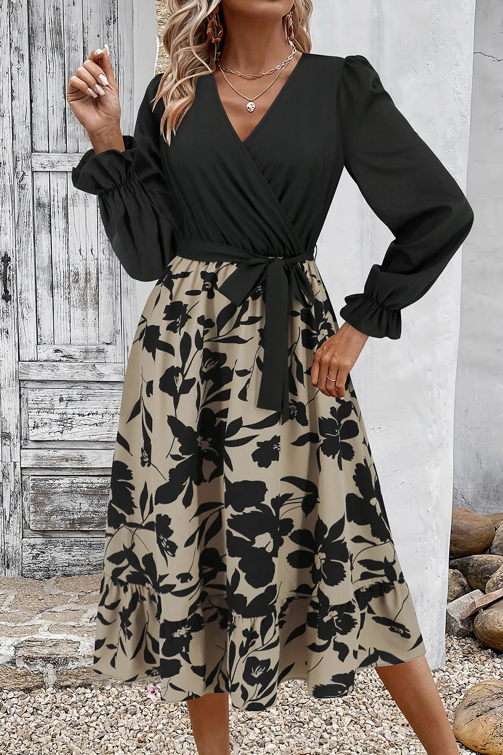 Apricot Flower A Line V Neck Long Sleeves Cocktail Dress sold by Zapaka product image thumbnail 4