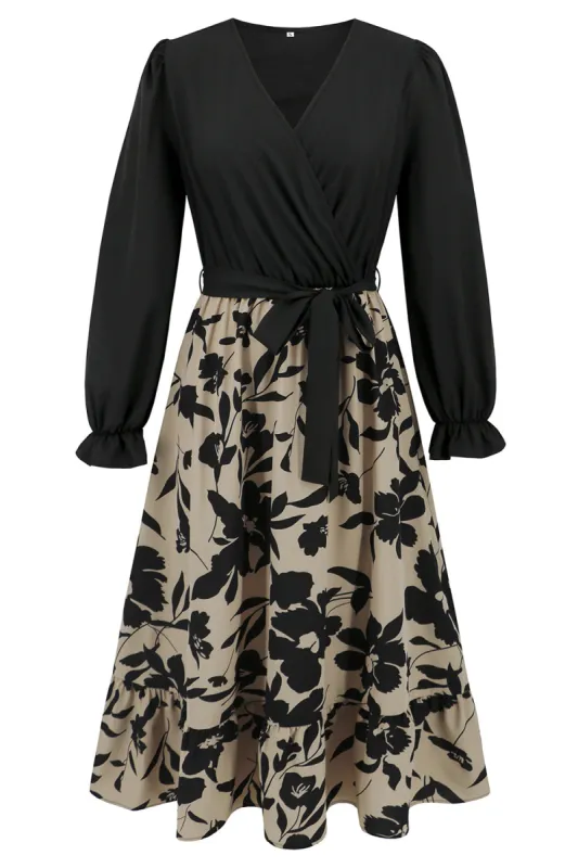 Apricot Flower A Line V Neck Long Sleeves Cocktail Dress sold by Zapaka