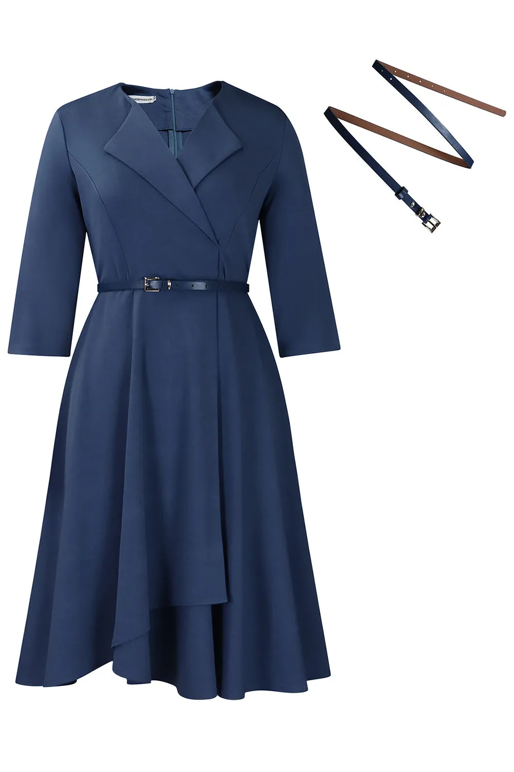 Grey Blue A Line Lapel Long Sleeves Cocktail Dress sold by Zapaka product image thumbnail 4