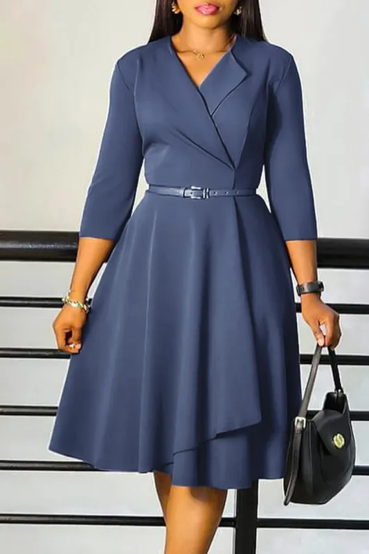 Grey Blue A Line Lapel Long Sleeves Cocktail Dress sold by Zapaka