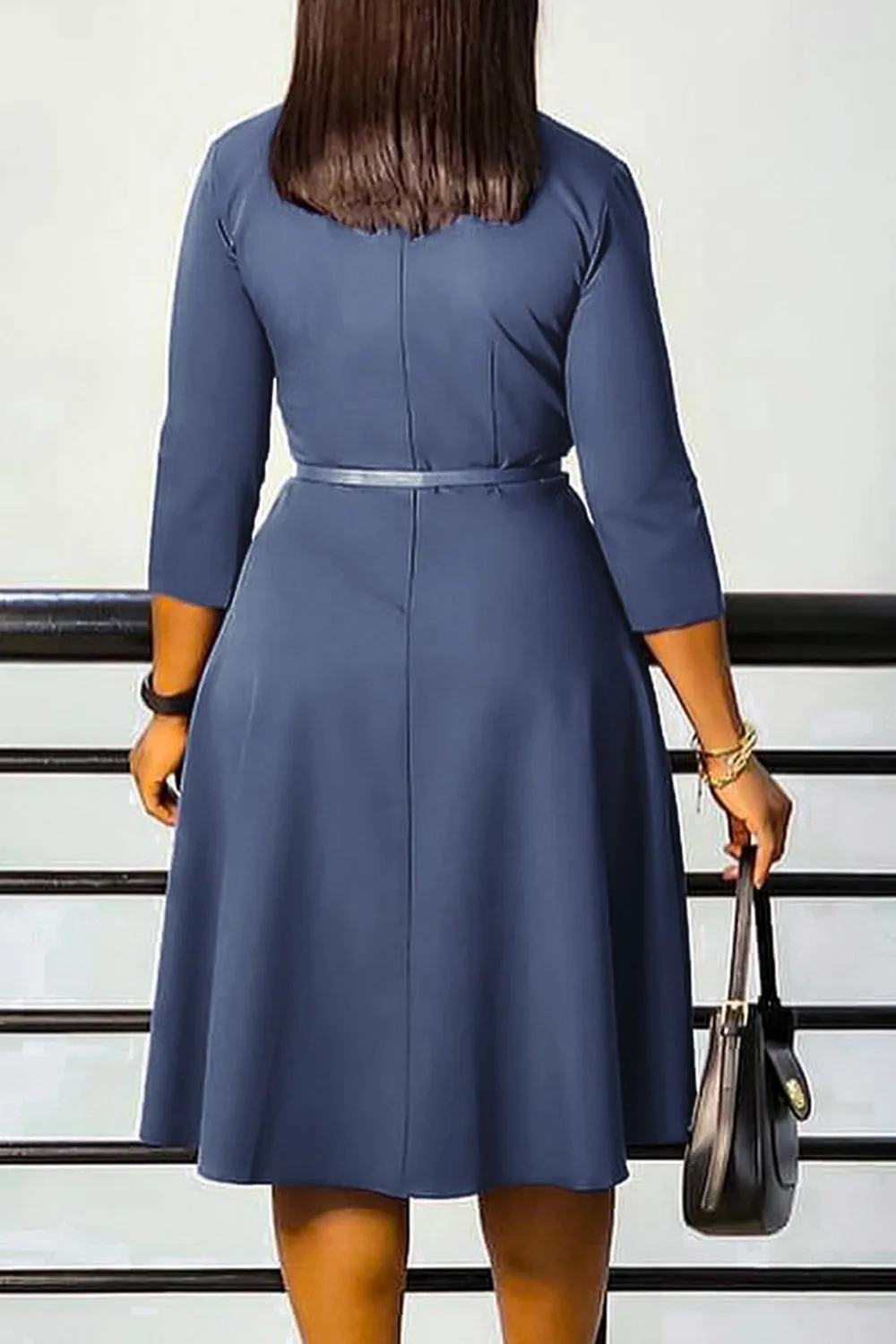 Grey Blue A Line Lapel Long Sleeves Cocktail Dress sold by Zapaka product image thumbnail 2