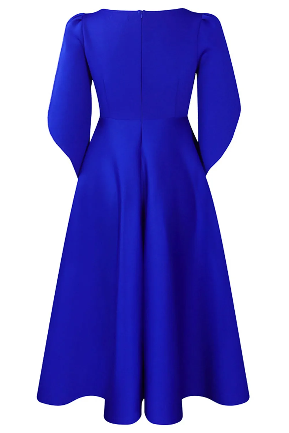 Fashion Elegant Royal Blue A Line Solid Swing Cocktail Dress with Half Sleeves sold by Zapaka product image thumbnail 2