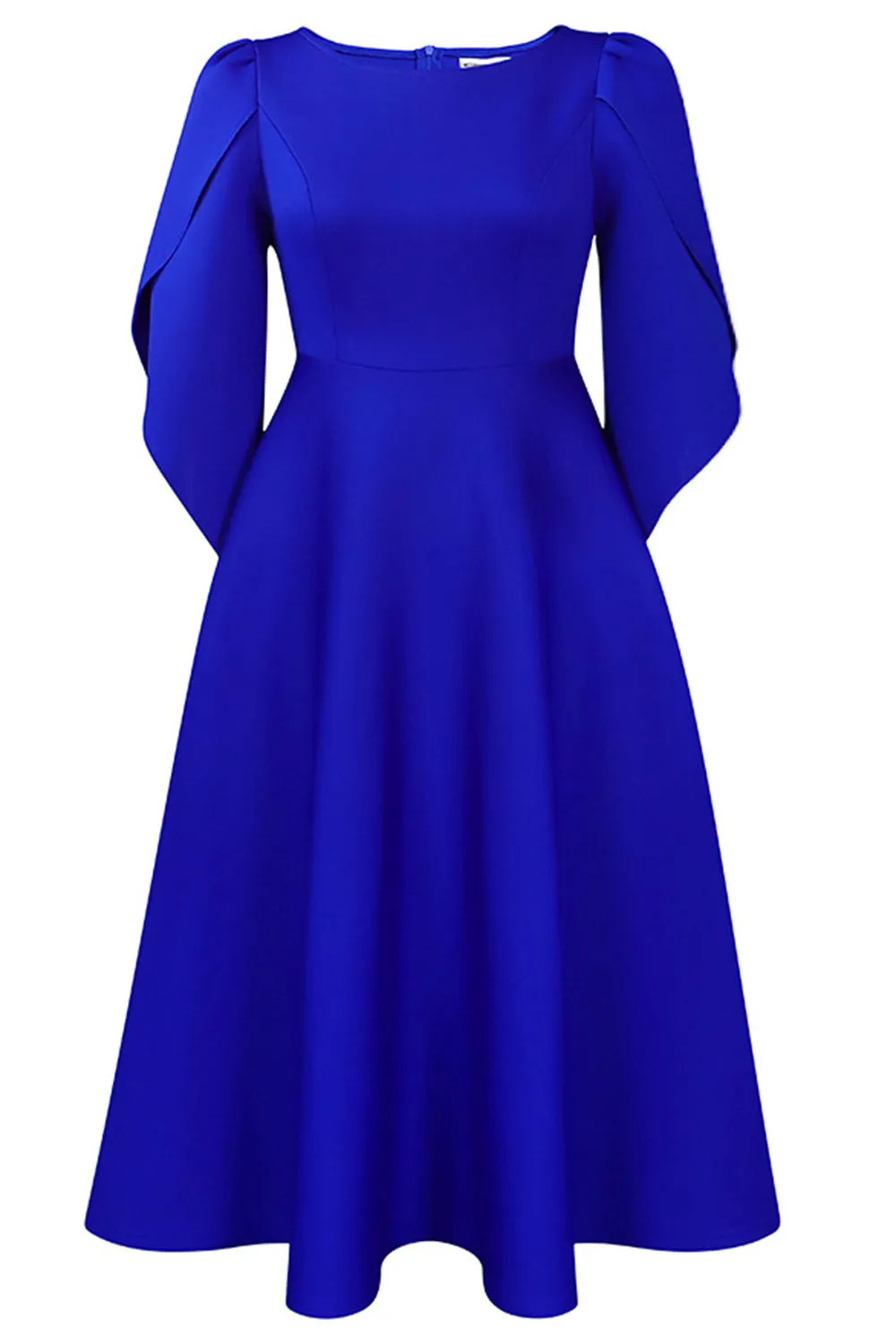 Fashion Elegant Royal Blue A Line Solid Swing Cocktail Dress with Half Sleeves sold by Zapaka product image thumbnail 3