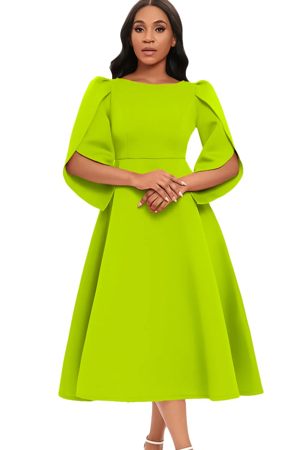 Fashion Elegant Royal Blue A Line Solid Swing Cocktail Dress with Half Sleeves sold by Zapaka product image thumbnail 4