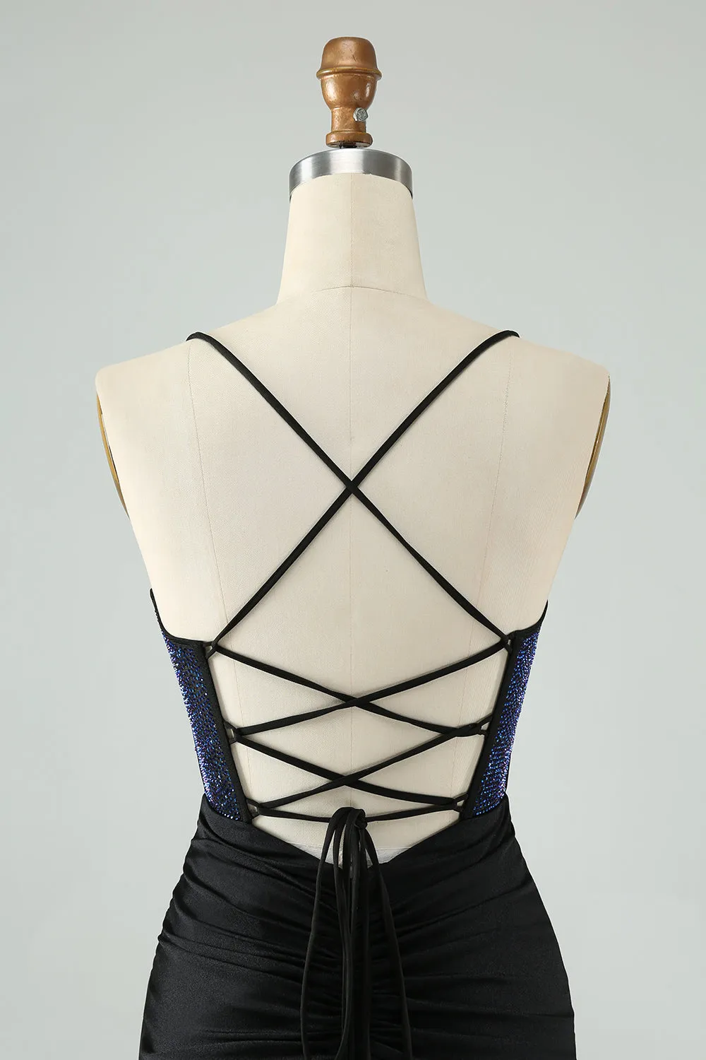 Glitter Black Bodycon Spaghetti Straps Corset Homecoming Dress with Beading sold by Zapaka product image thumbnail 5