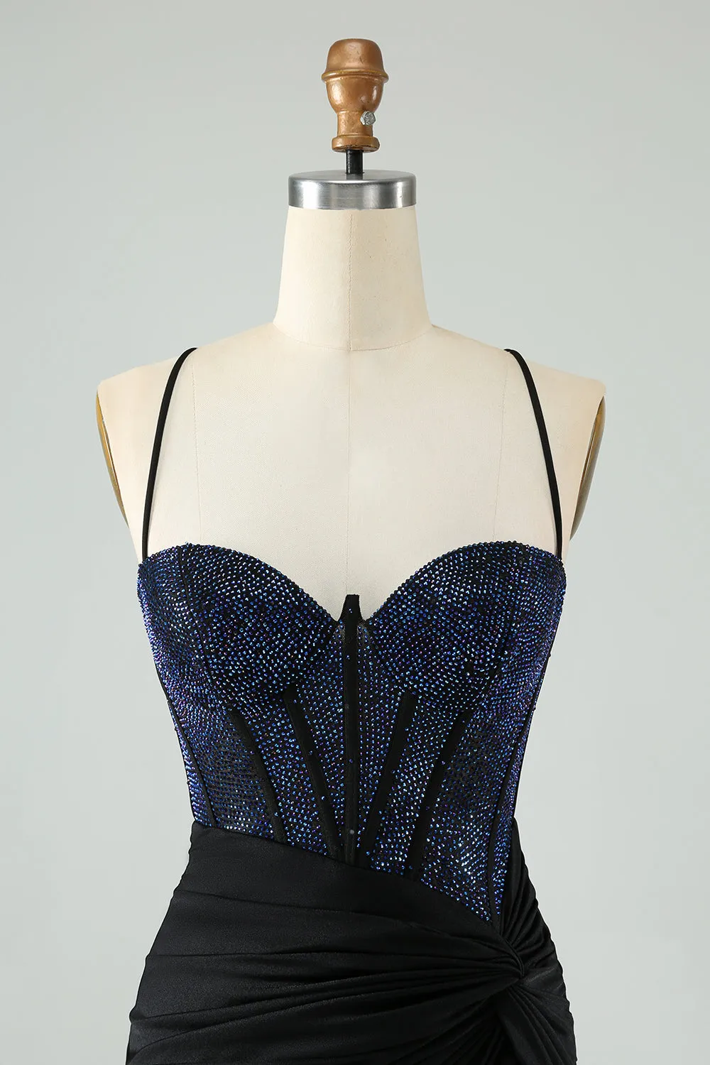 Glitter Black Bodycon Spaghetti Straps Corset Homecoming Dress with Beading sold by Zapaka product image thumbnail 4