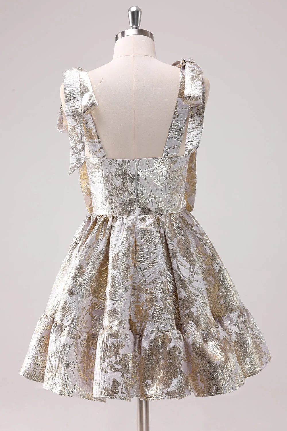Silver Adjustable Straps A-Line Short Metallic Homecoming Dress with Ruffles sold by Zapaka product image thumbnail 2