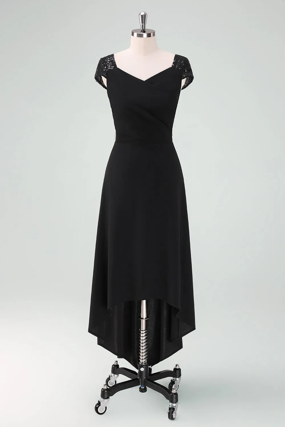 Black High-Low Cocktail Dress with Cap Sleeves sold by Zapaka