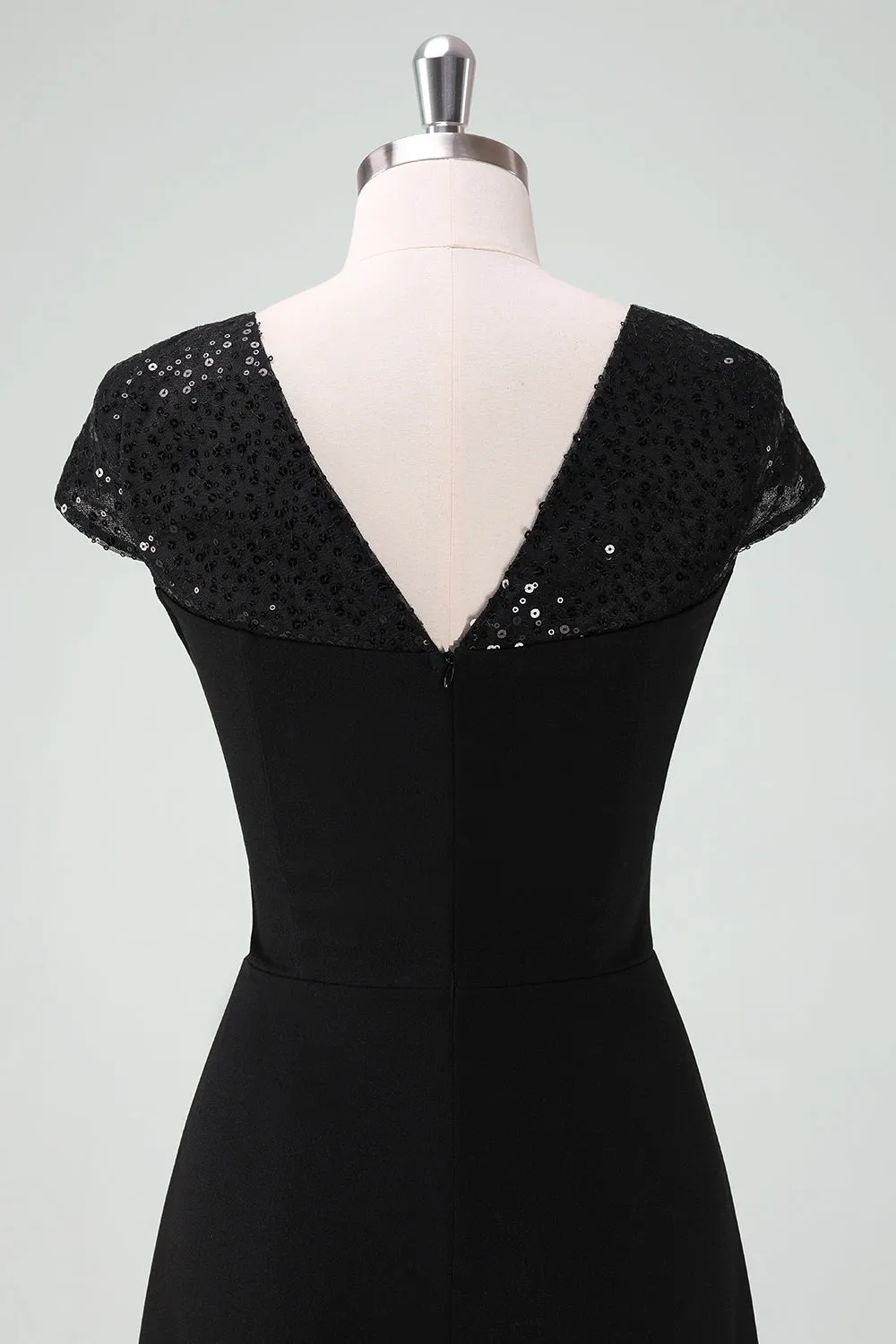 Black High-Low Cocktail Dress with Cap Sleeves sold by Zapaka product image thumbnail 5