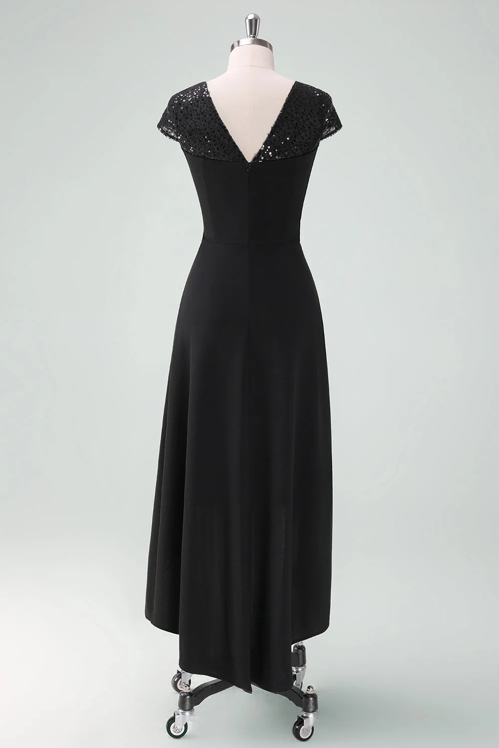 Black High-Low Cocktail Dress with Cap Sleeves sold by Zapaka product image thumbnail 2