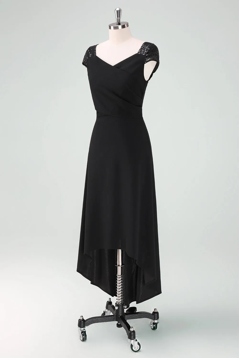 Black High-Low Cocktail Dress with Cap Sleeves sold by Zapaka product image thumbnail 3