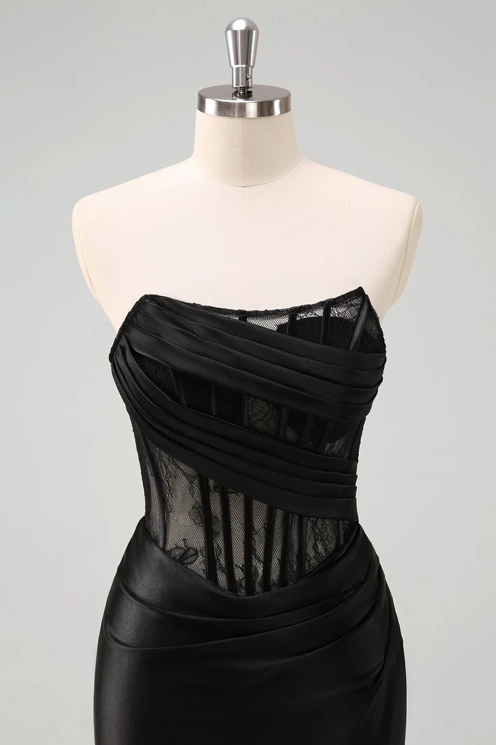 Black Strapless Mermaid Ruched Corset Long Prom Dress sold by Zapaka product image thumbnail 4