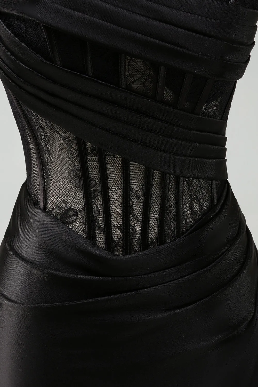 Black Strapless Mermaid Ruched Corset Long Prom Dress sold by Zapaka product image thumbnail 5