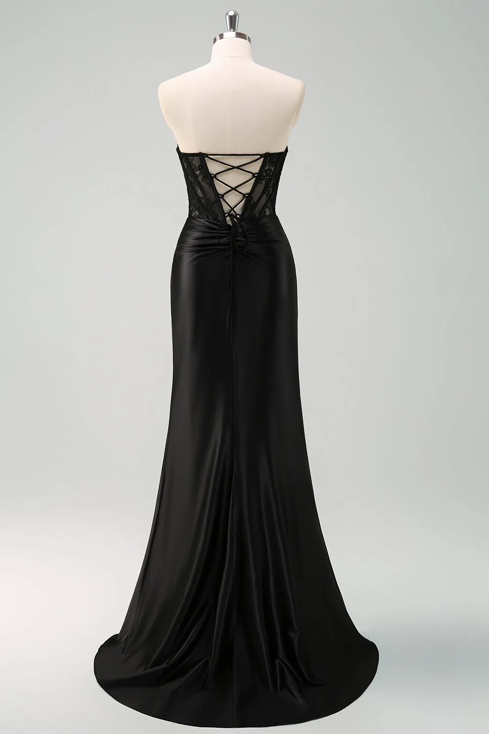 Black Strapless Mermaid Ruched Corset Long Prom Dress sold by Zapaka product image thumbnail 2