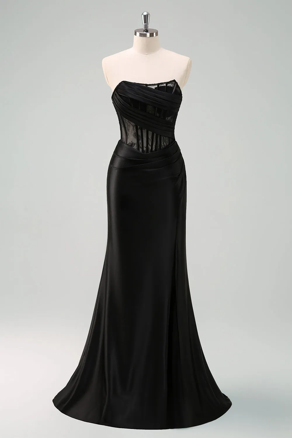 Black Strapless Mermaid Ruched Corset Long Prom Dress sold by Zapaka