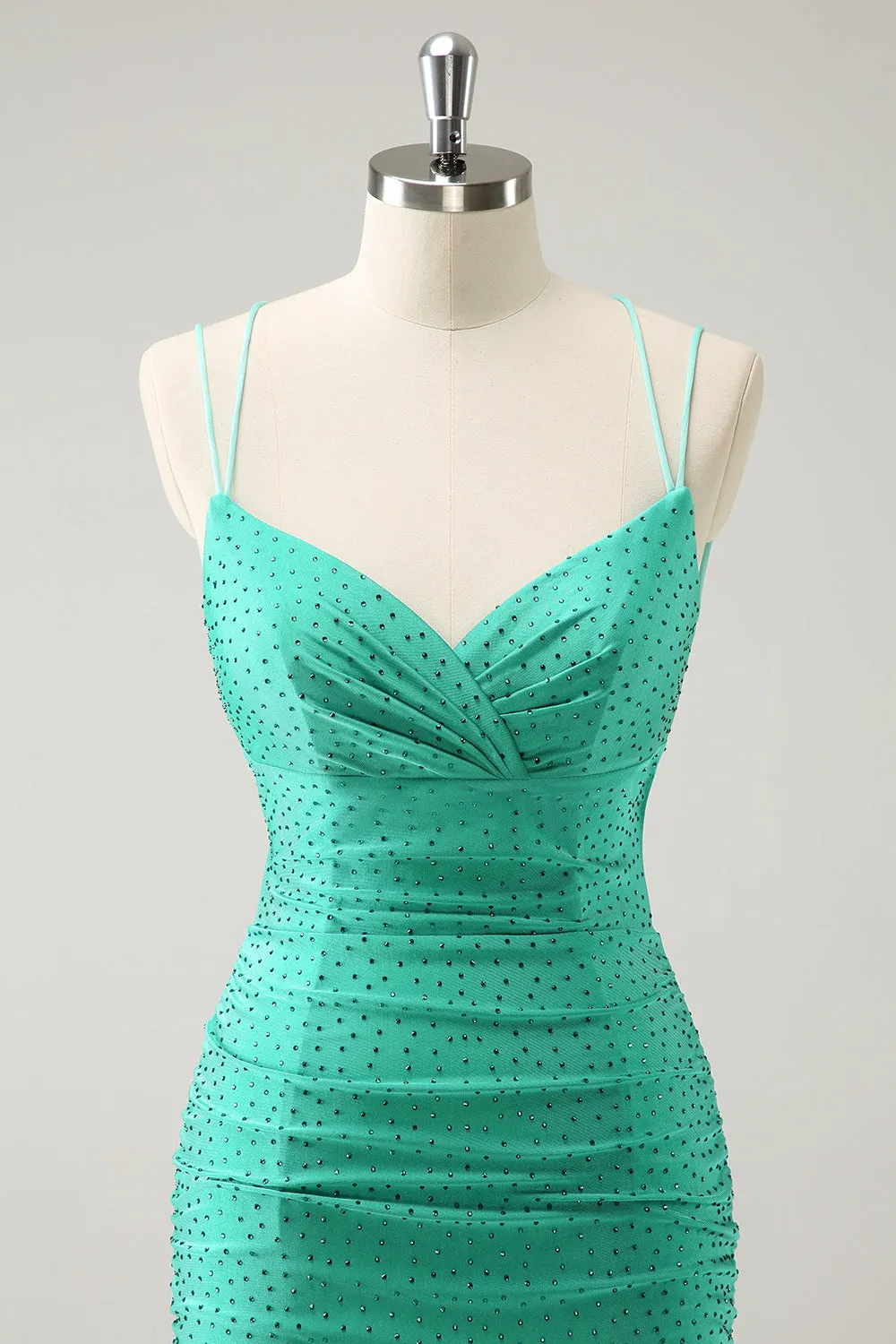 Green Spaghetti Straps Backless Tight Homecoming Dress with Beading sold by Zapaka product image thumbnail 4