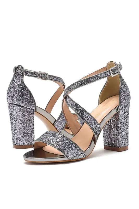 Grey High Heel Sandal Ankle Strap sold by Zapaka