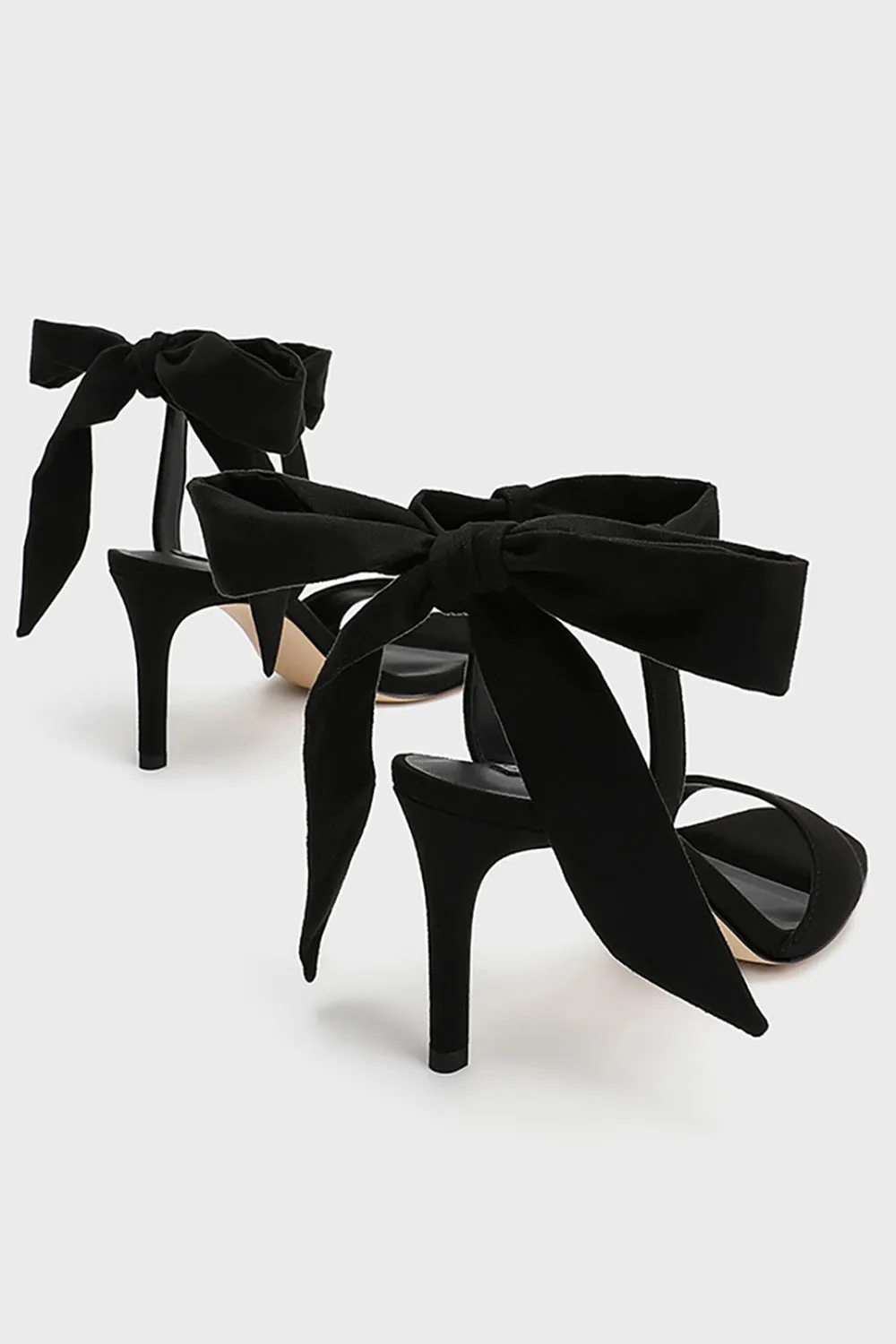Black Elegant Ankle Lace up High Heel Suede Slim Sandals sold by Zapaka product image thumbnail 5