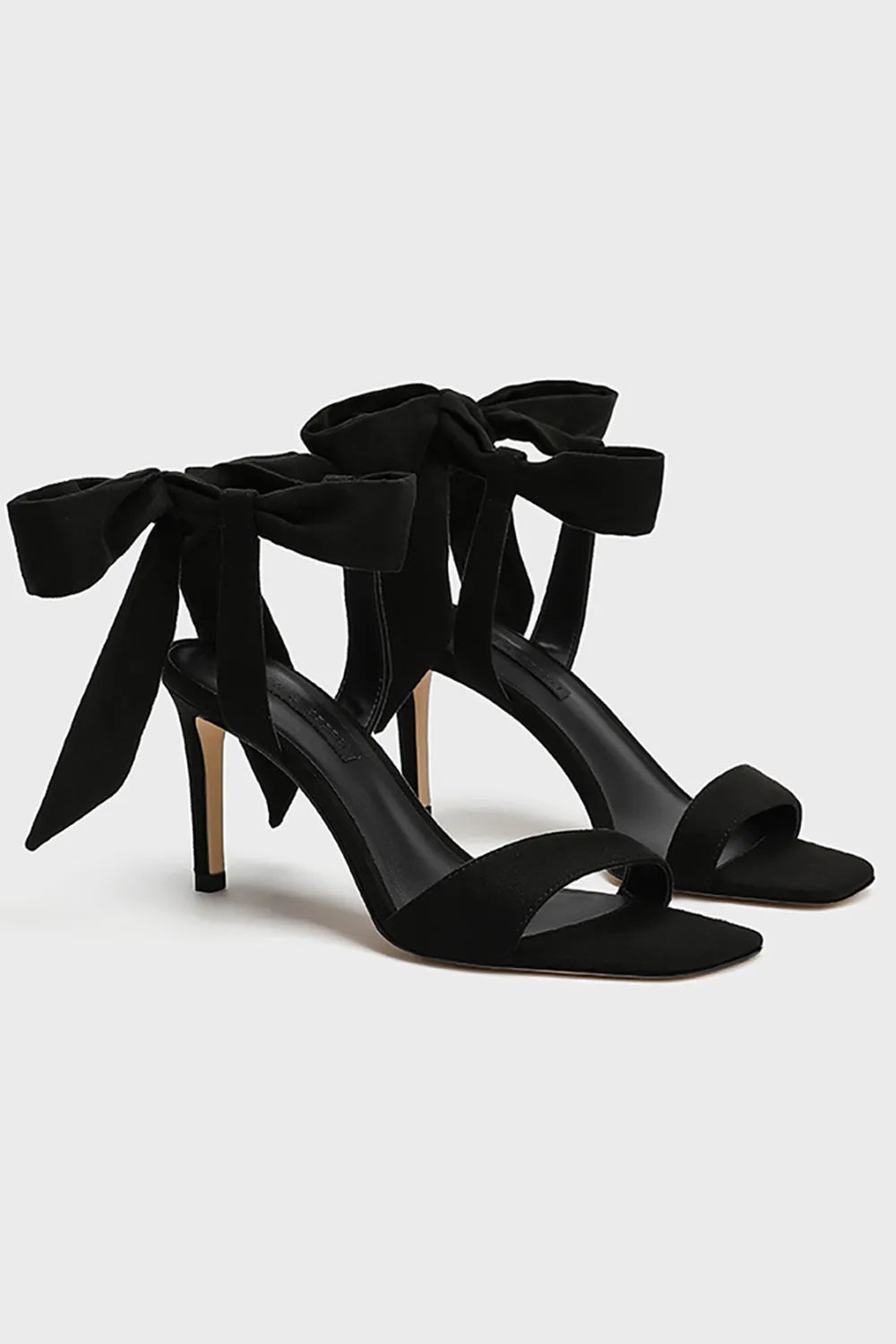 Black Elegant Ankle Lace up High Heel Suede Slim Sandals sold by Zapaka