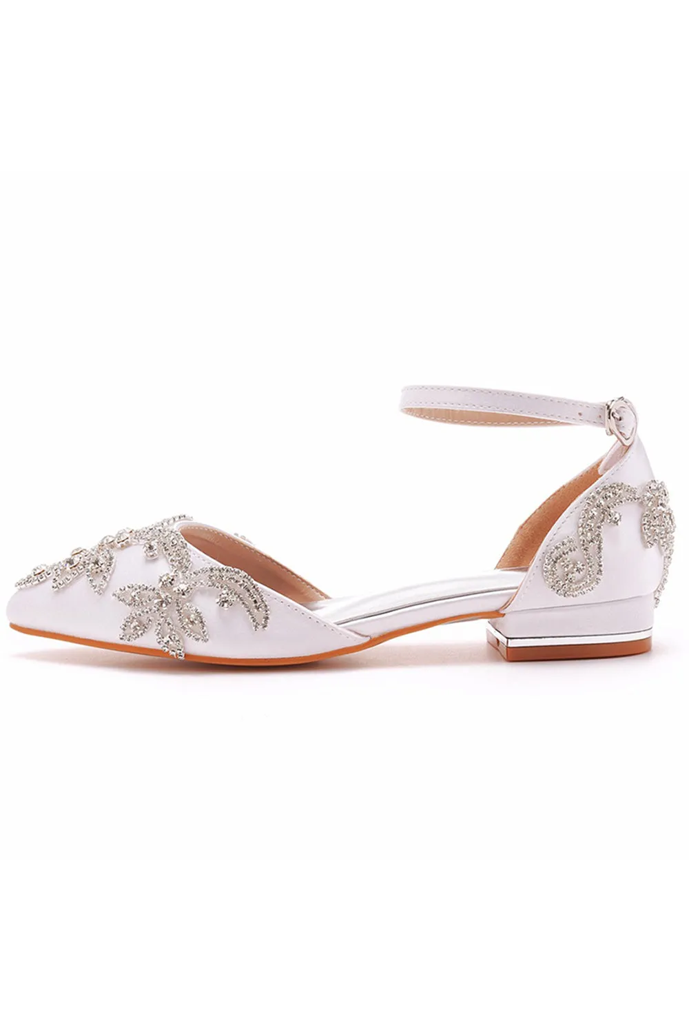 White Pointed Toe Bridal Shoes with Beading sold by Zapaka