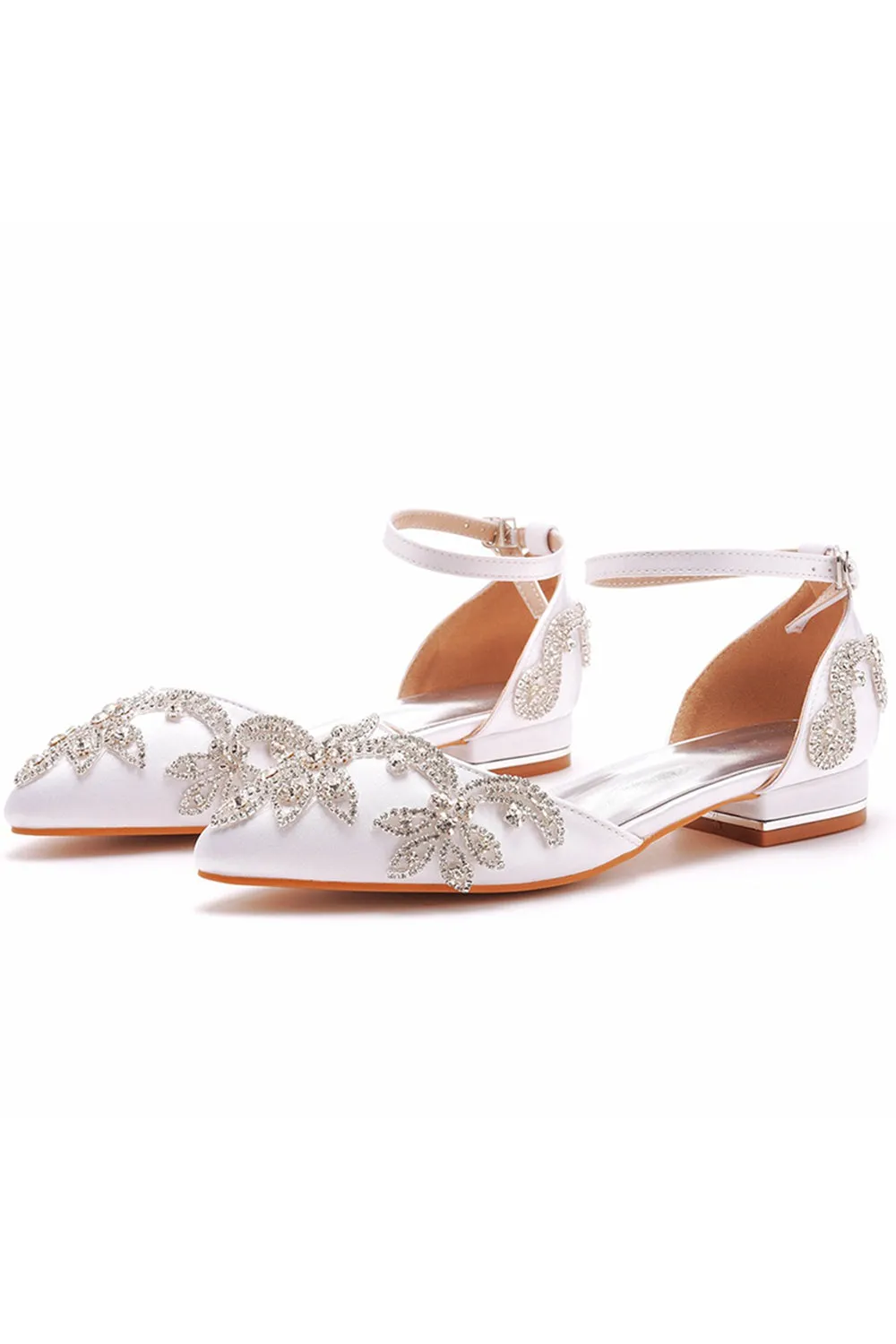 White Pointed Toe Bridal Shoes with Beading sold by Zapaka product image thumbnail 3