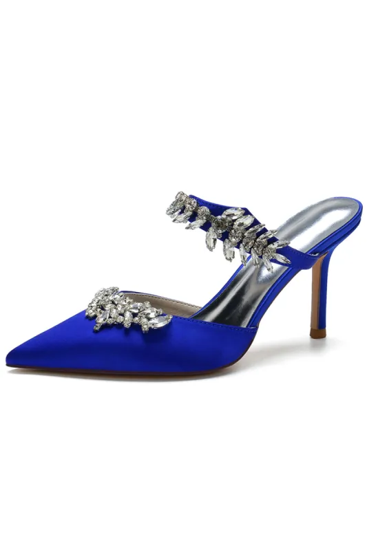 Royal Blue Pointed Toe Rhinestone Stiletto Sandals sold by Zapaka