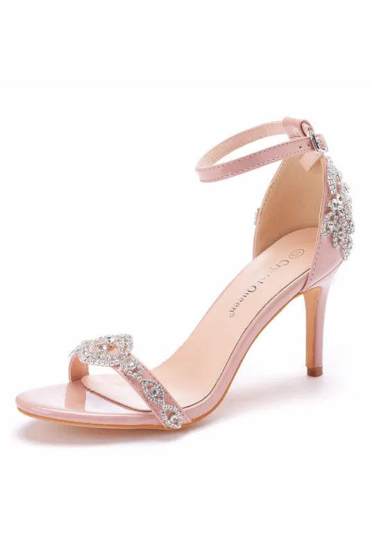 Pink Rhinestone Ankle Straps Prom Sandals sold by Zapaka