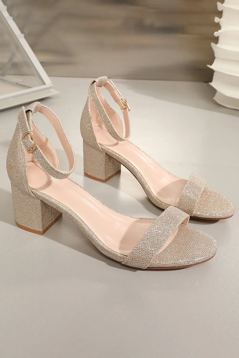 Light Golden Ankle Strap Chunky Heeled Sandals sold by Zapaka product image thumbnail 2