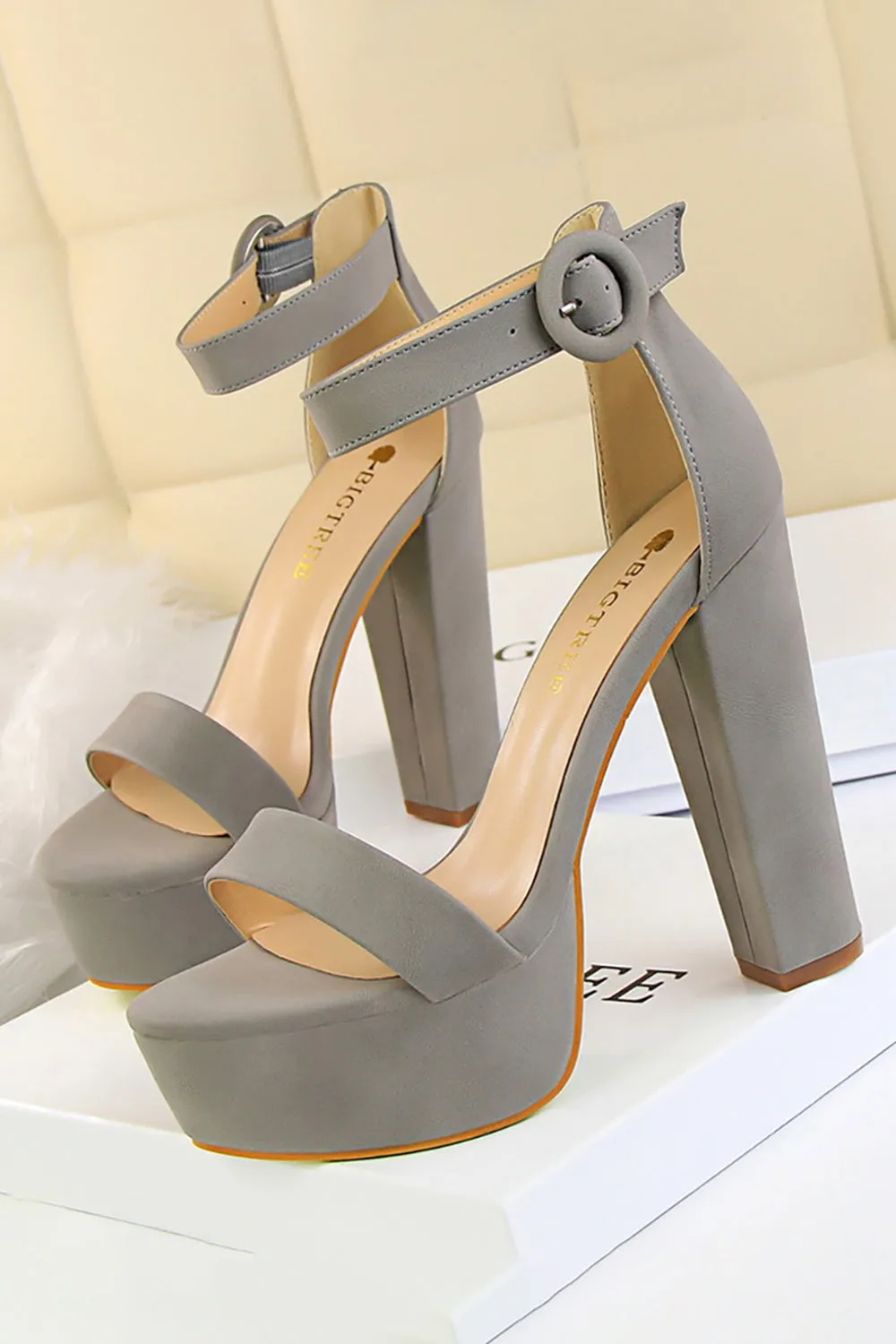 Khaki Chunky High Heel Sandals sold by Zapaka product image thumbnail 4