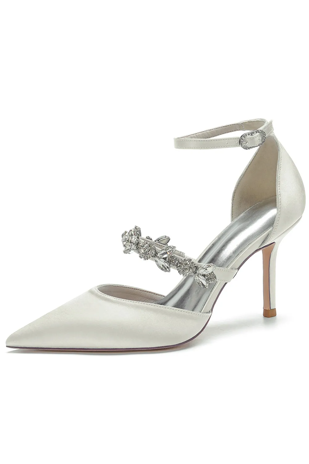 Ivory Rhinestone Pointed High Heels sold by Zapaka