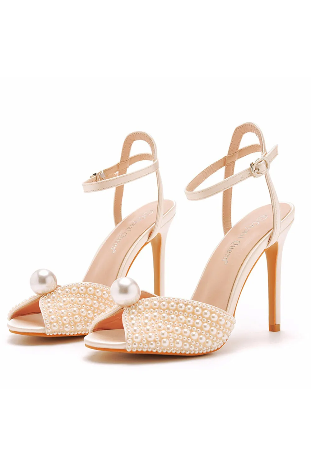 Champagne Open Toe Stiletto with Pearl sold by Zapaka