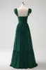Dark Green A Line V-Neck Chiffon Long Bridesmaid Dress sold by Zapaka