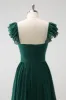 Dark Green A Line V-Neck Chiffon Long Bridesmaid Dress sold by Zapaka