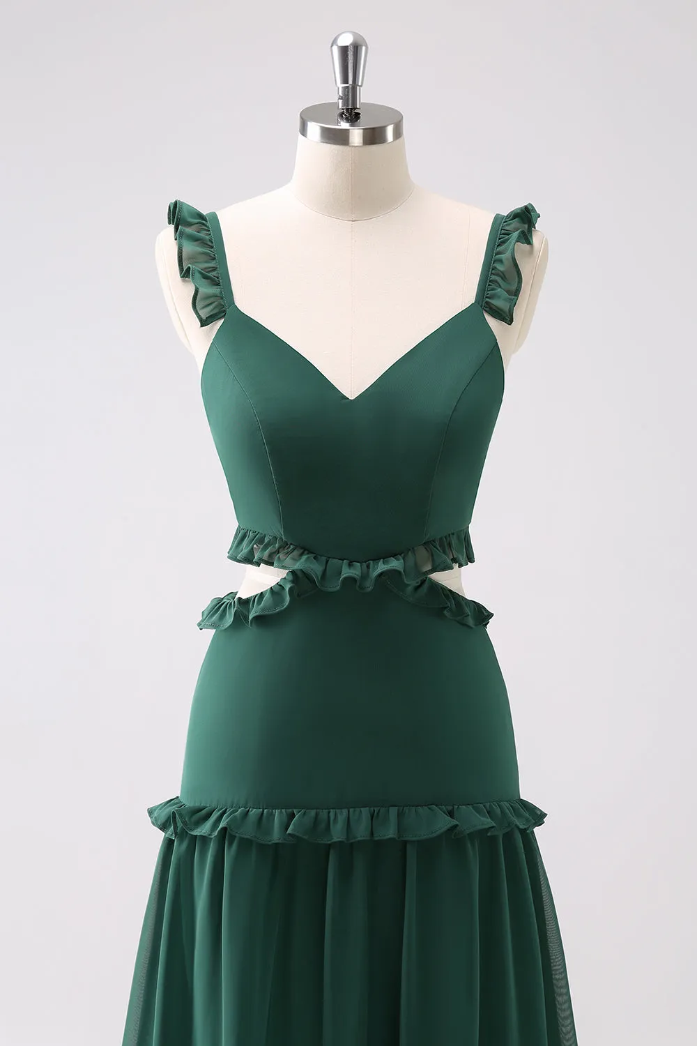Dark Green A-Line Hollow Out Ruffled Long Bridesmaid Dress sold by Zapaka product image thumbnail 4
