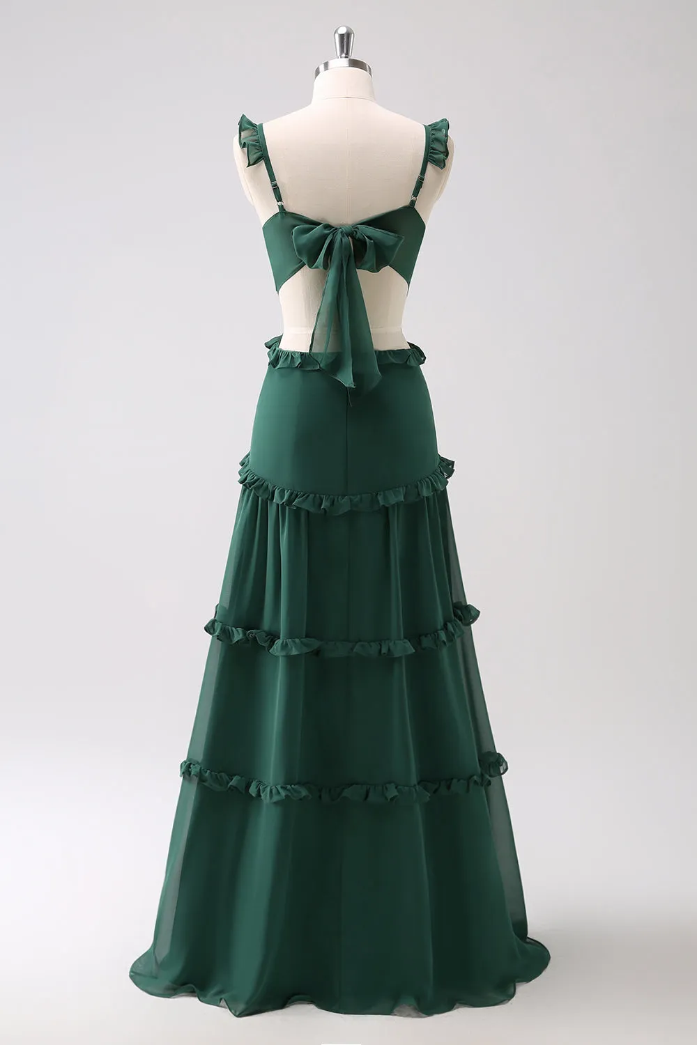 Dark Green A-Line Hollow Out Ruffled Long Bridesmaid Dress sold by Zapaka product image thumbnail 2