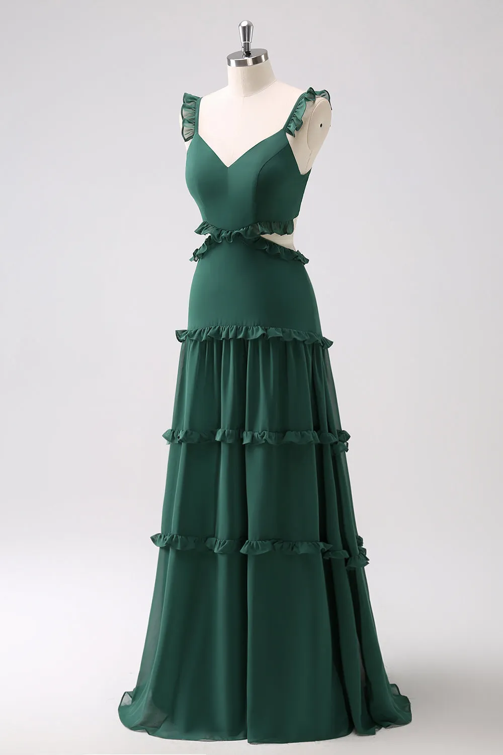 Dark Green A-Line Hollow Out Ruffled Long Bridesmaid Dress sold by Zapaka product image thumbnail 3