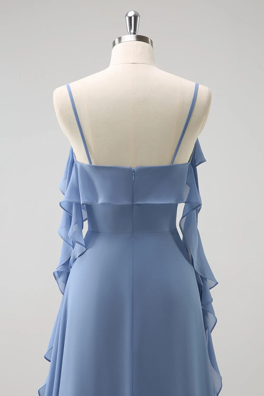 Grey Blue A-Line Spaghetti Straps Chiffon Long Bridesmaid Dress with Slit sold by Zapaka product image thumbnail 5