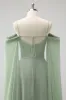 Light Green Cold Shoulder Detachable Sleeves A-Line Chiffon Long Bridesmaid Dress sold by Zapaka
