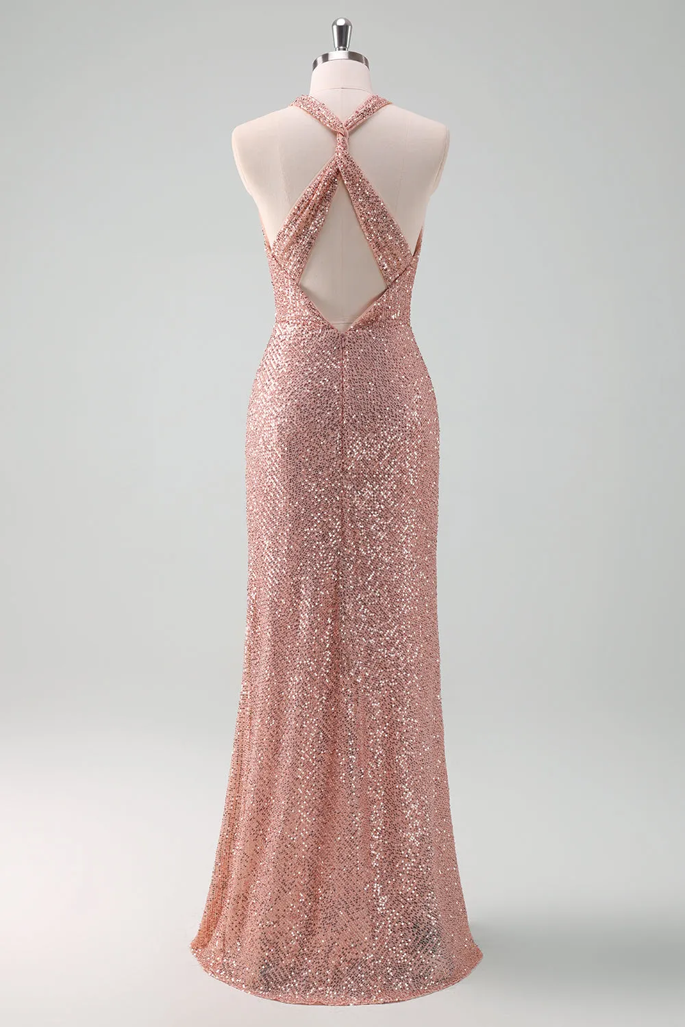 Sparkly Blush Halter Mermaid Long Prom Dress sold by Zapaka product image thumbnail 2