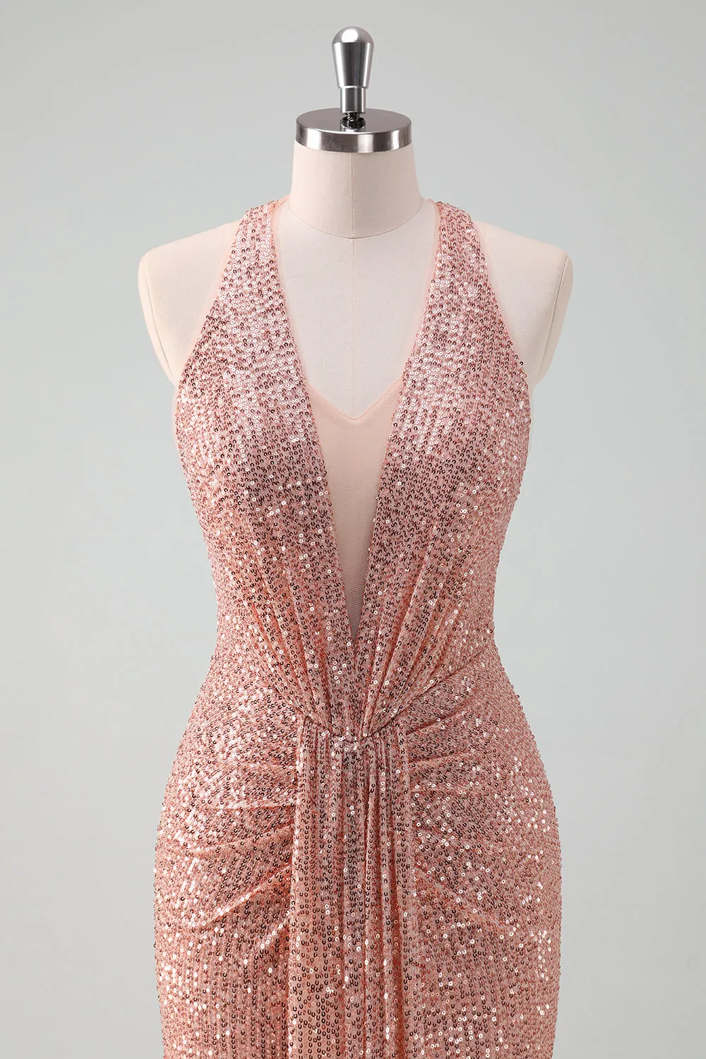 Sparkly Blush Halter Mermaid Long Prom Dress sold by Zapaka product image thumbnail 4