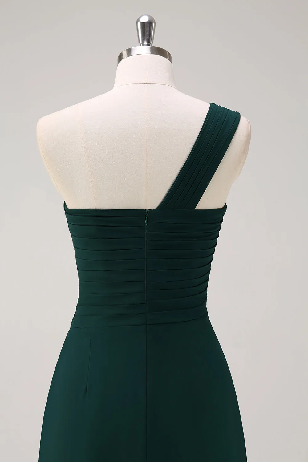Dark Green One Shoulder A-Line Ruched Long Bridesmaid Dress sold by Zapaka product image thumbnail 4