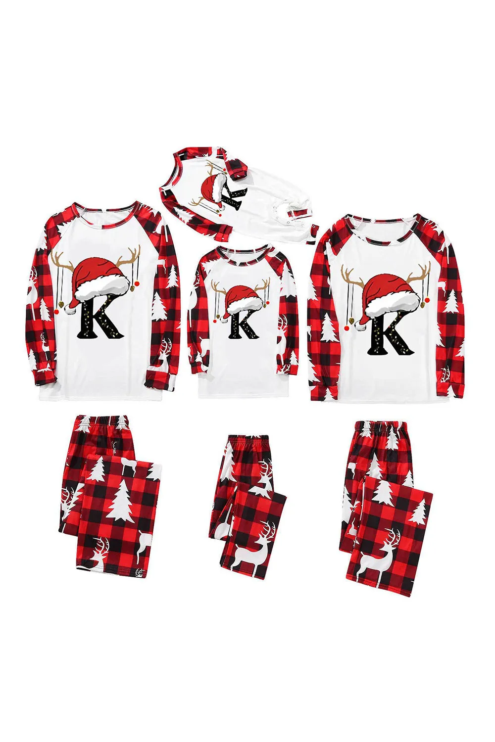 Red and Black Plaid Christmas Hat Printed Family Pajamas Set sold by Zapaka