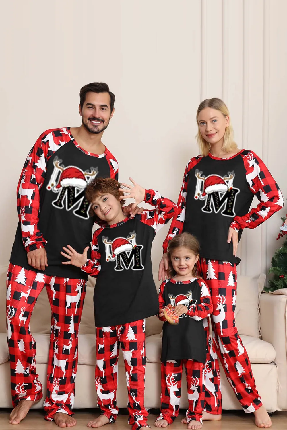 Black Red Deer Pattern Family Christmas Pajamas with Long Sleeve sold by Zapaka product image thumbnail 3