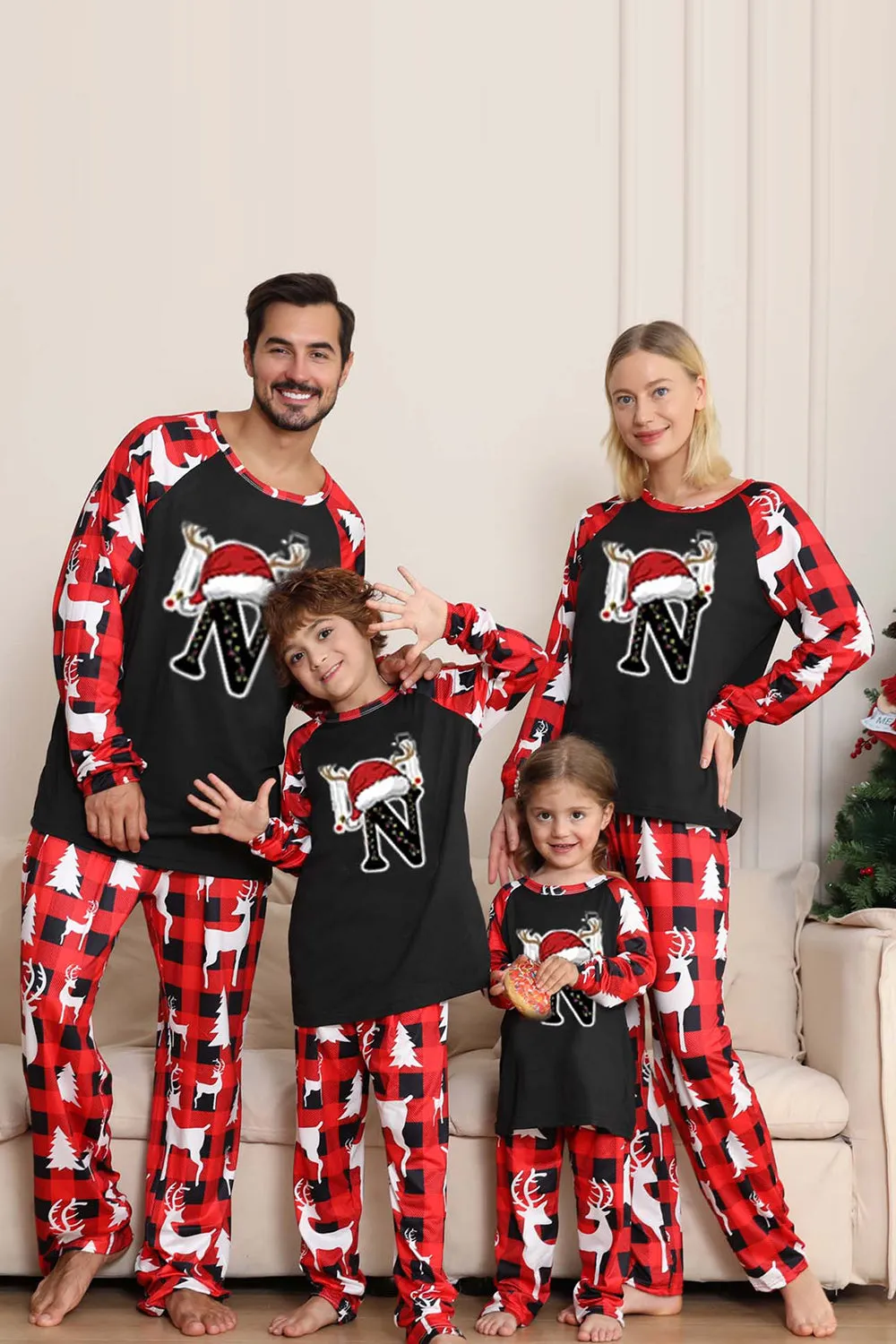 Black Red Deer Pattern Family Christmas Pajamas with Long Sleeve sold by Zapaka product image thumbnail 4